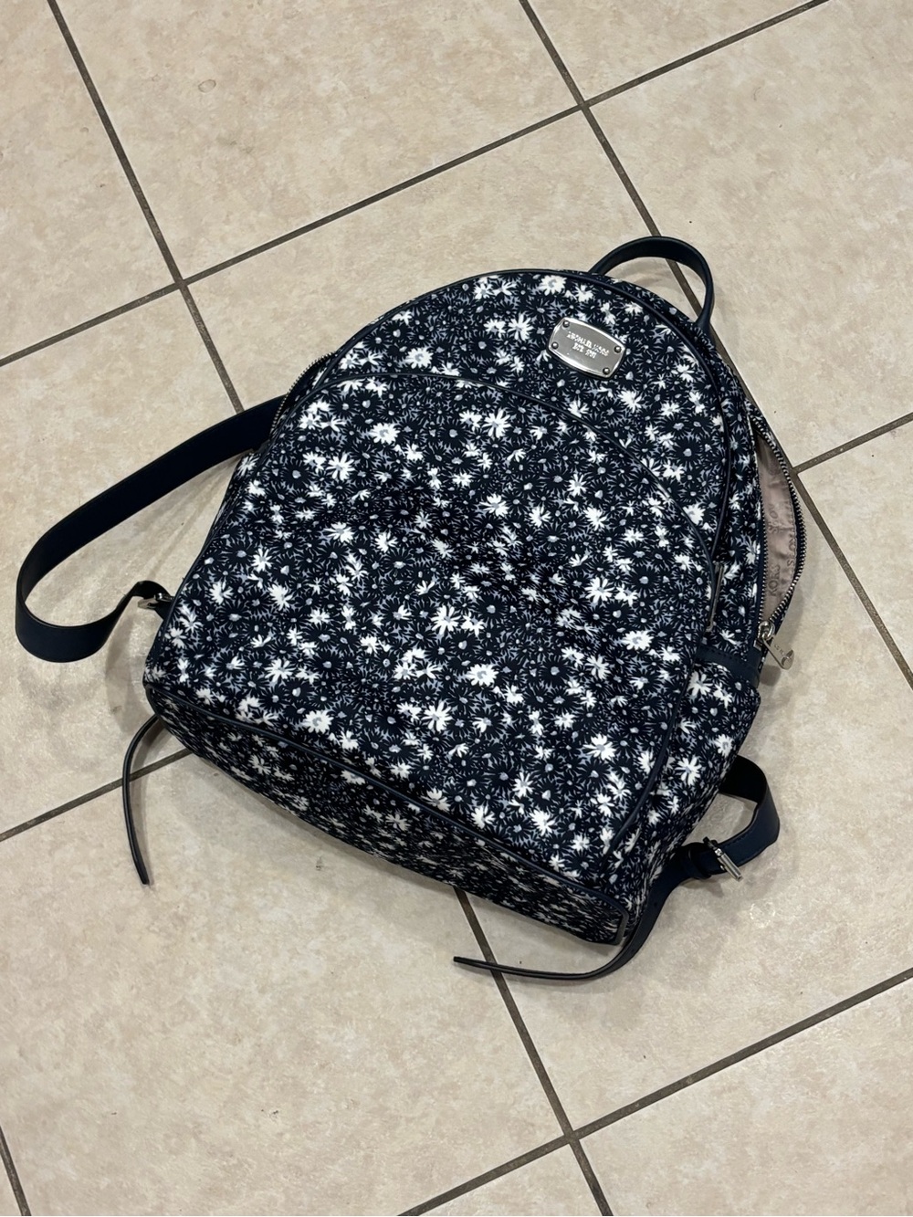 Michael Kors Blue and White Floral Backpack